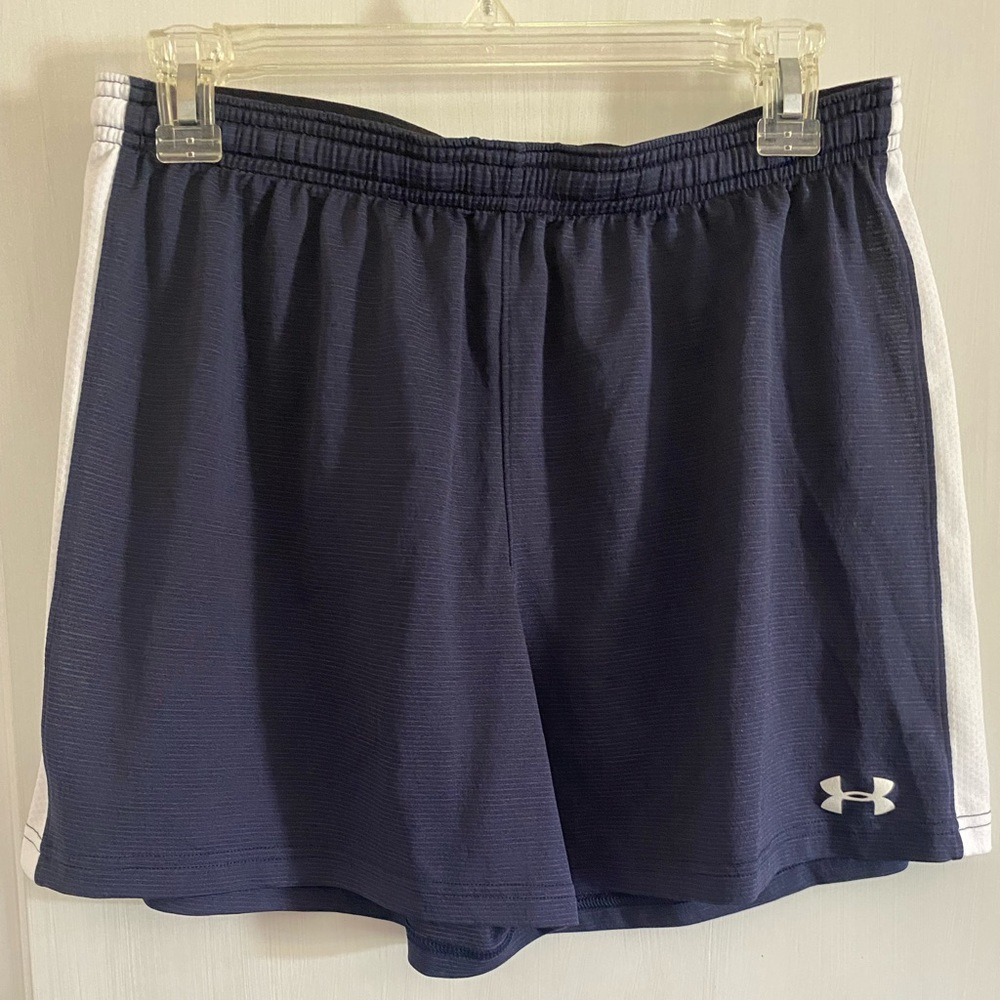 Womens Under Armour Athletic Shorts- Navy/white Medium